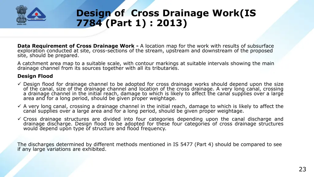 design of cross drainage work is 7784 part 1 2013
