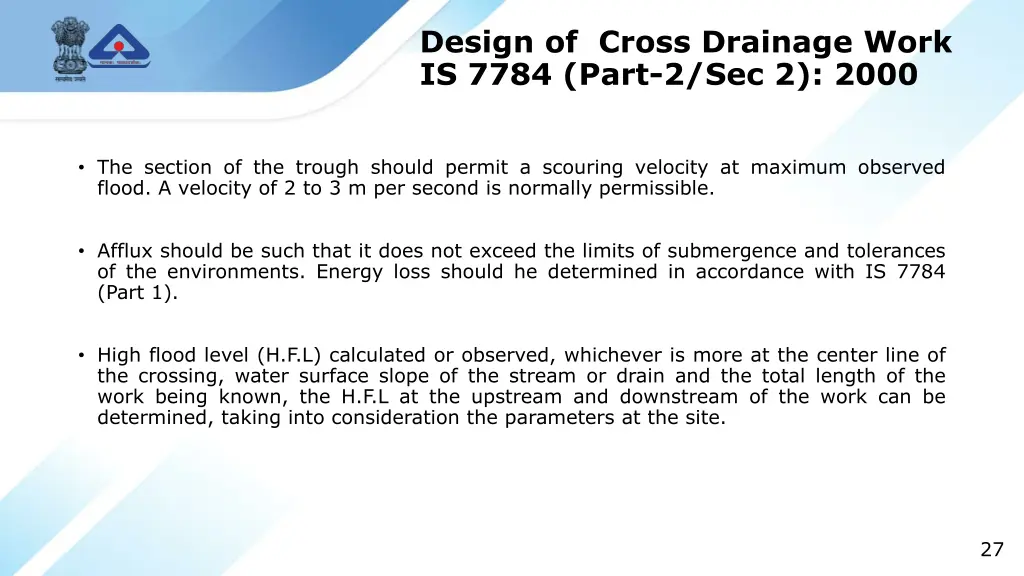 design of cross drainage work is 7784 part 1