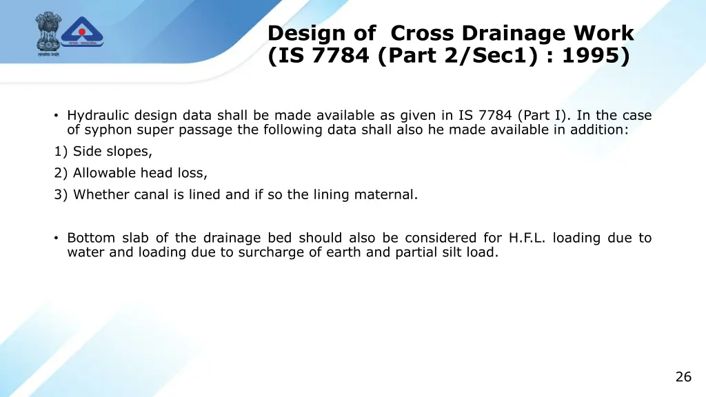design of cross drainage work is 7784 part 2 sec1