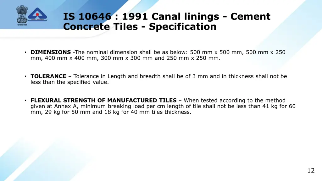 is 10646 1991 canal linings cement concrete tiles