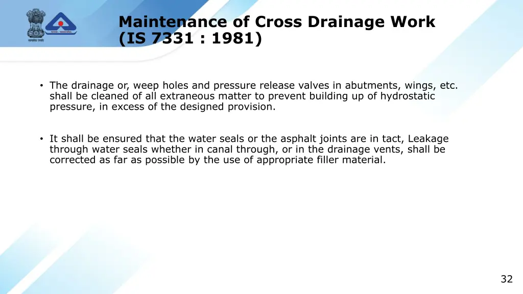 maintenance of cross drainage work is 7331 1981 1