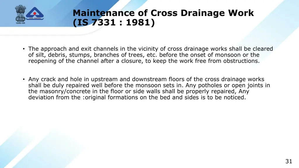 maintenance of cross drainage work is 7331 1981