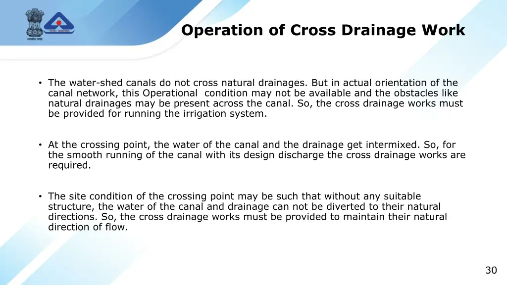 operation of cross drainage work