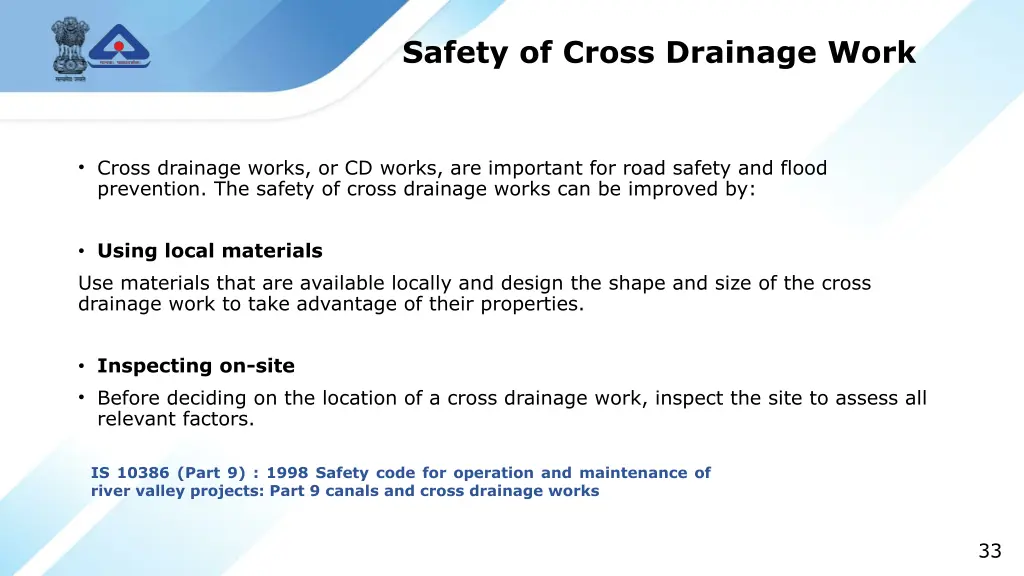 safety of cross drainage work