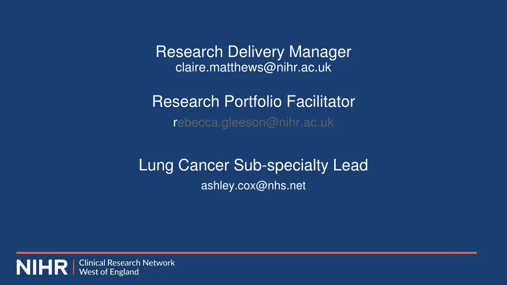research delivery manager claire matthews@nihr