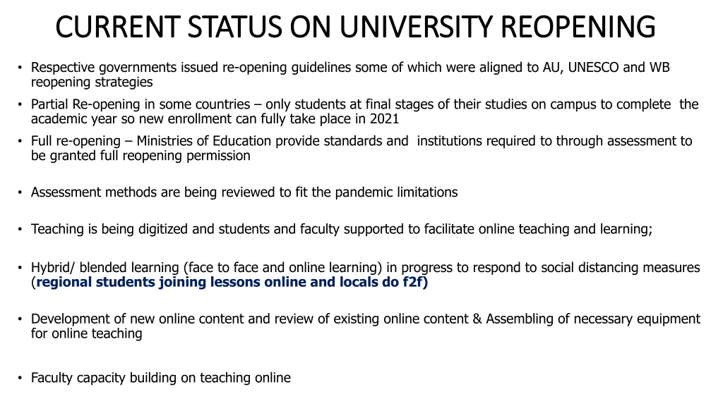 current status on university reopening current