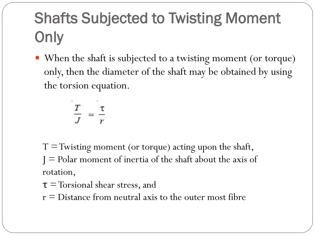 shafts subjected to twisting moment shafts