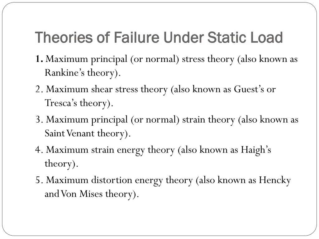 theories of failure under static load theories