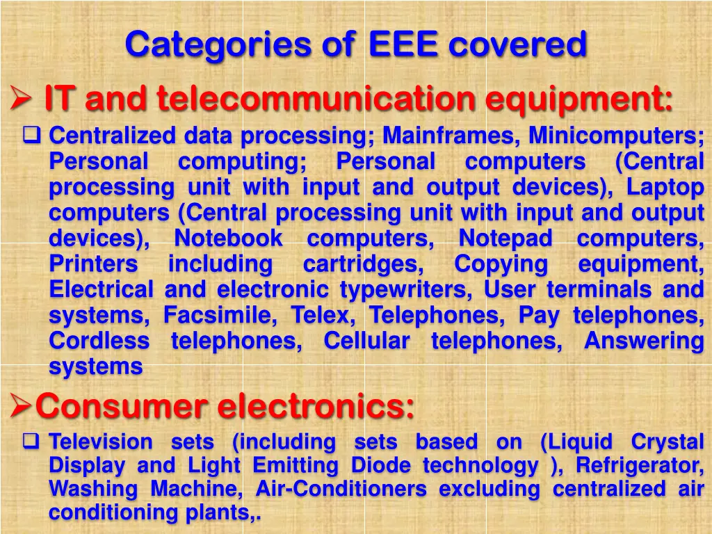 categories of eee covered