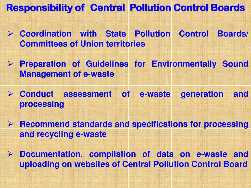 responsibility of responsibility of central