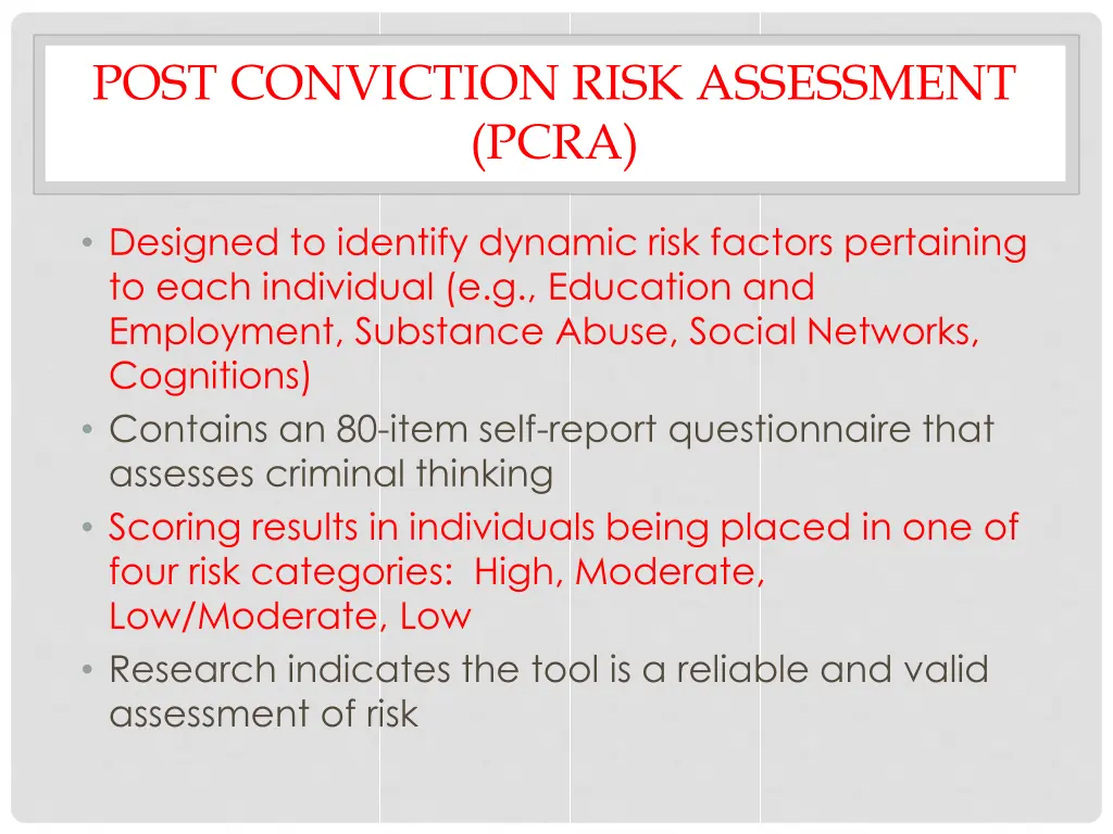 post conviction risk assessment pcra