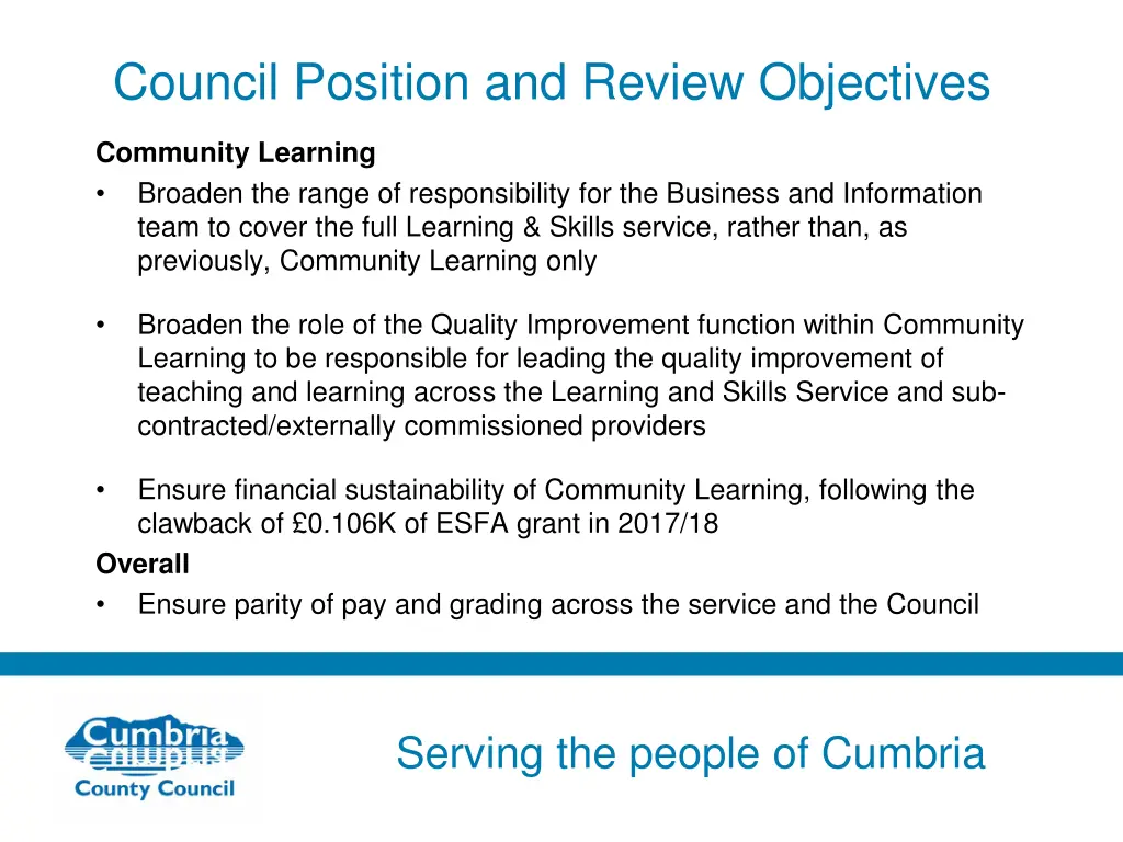 council position and review objectives