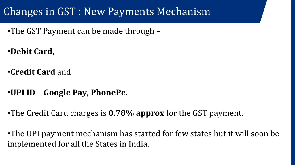 changes in gst new payments mechanism