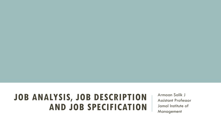 job analysis job description and job specification