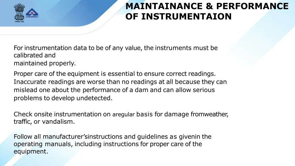 maintainance performance of instrumentaion