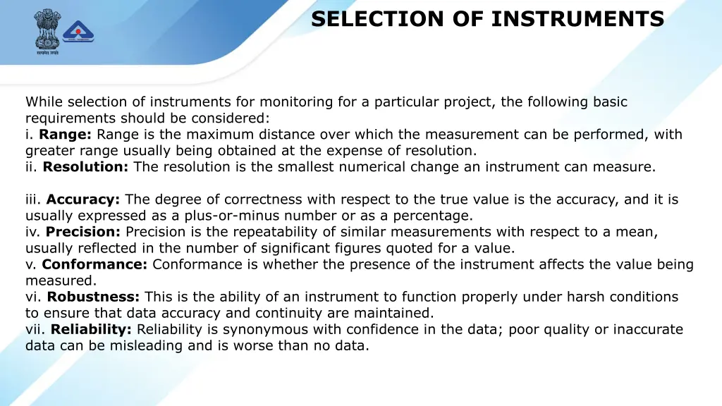 selection of instruments