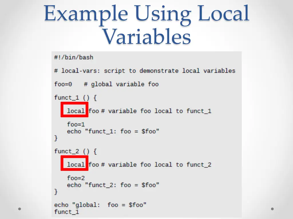 example using local variables