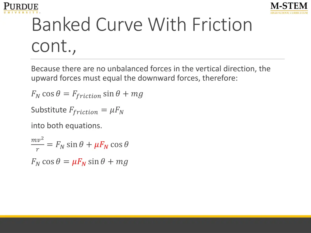 banked curve with friction cont