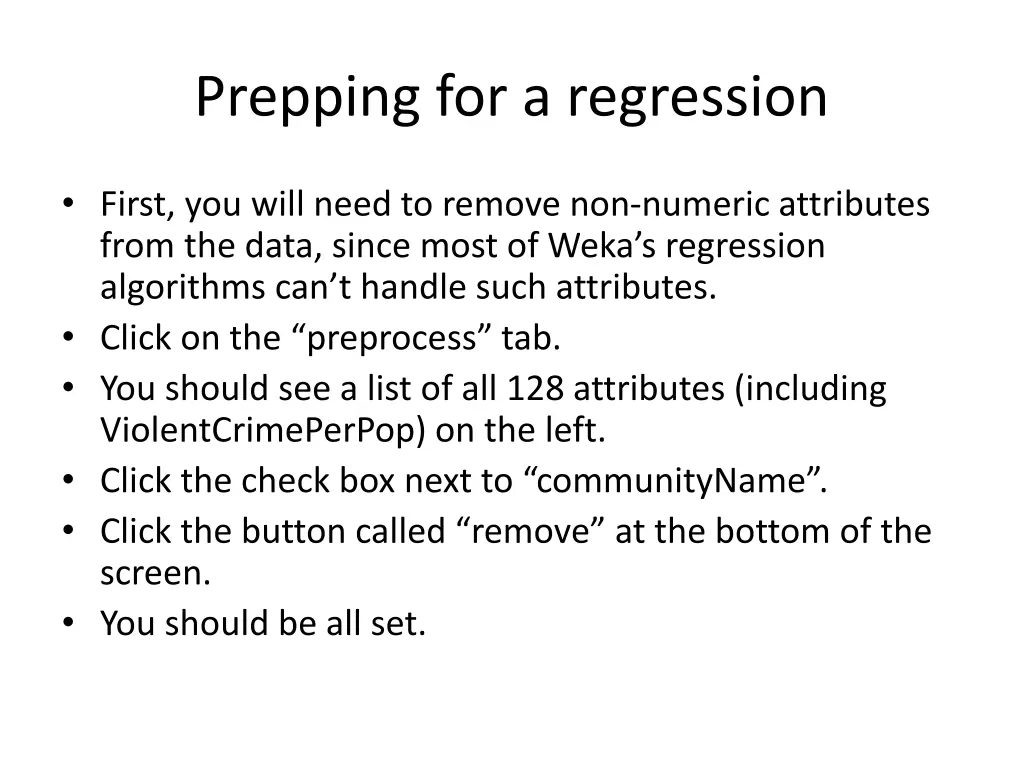 prepping for a regression