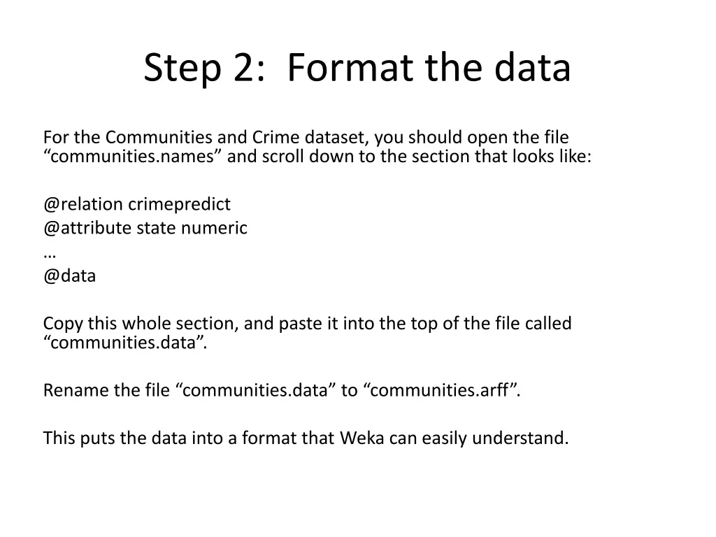 step 2 format the data