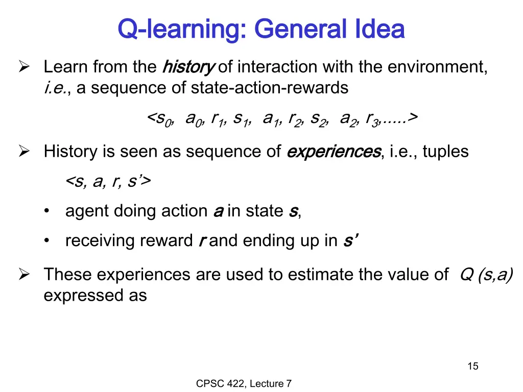 q q learning general idea learning general idea