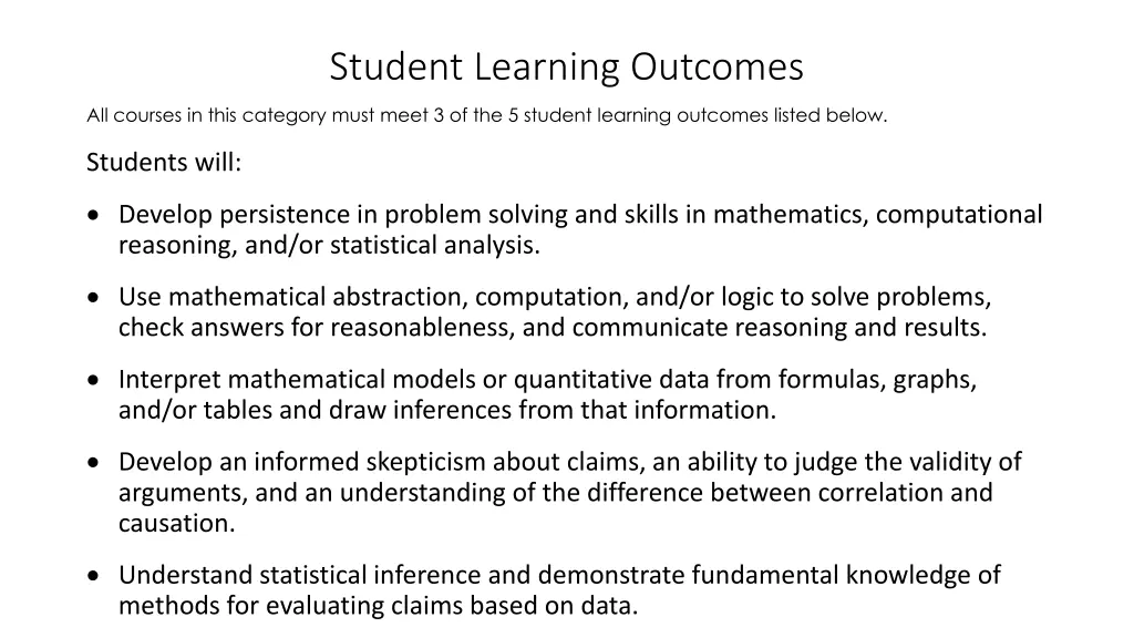 student learning outcomes