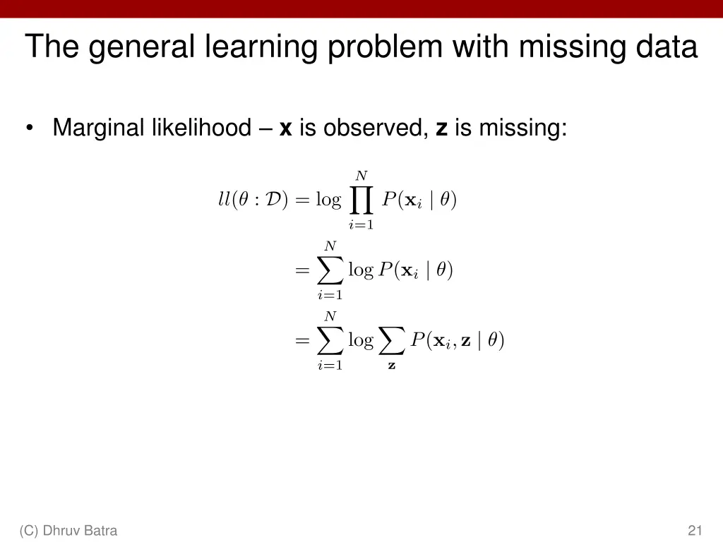 the general learning problem with missing data