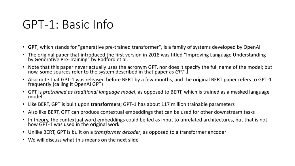 gpt 1 basic info