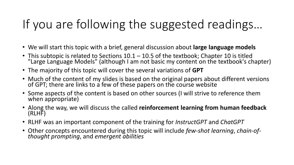 if you are following the suggested readings