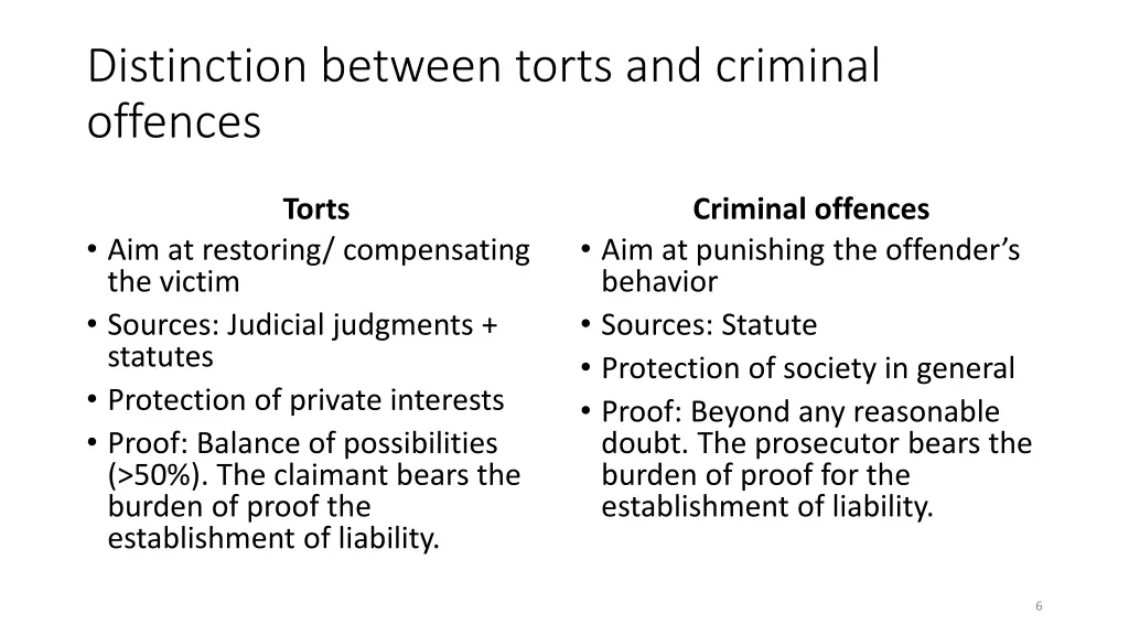 distinction between torts and criminal offences