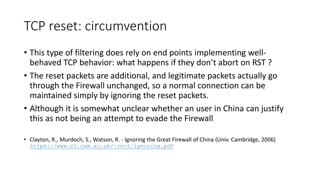 tcp reset circumvention