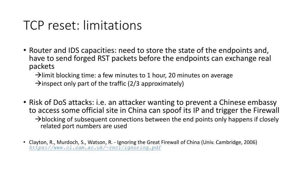 tcp reset limitations
