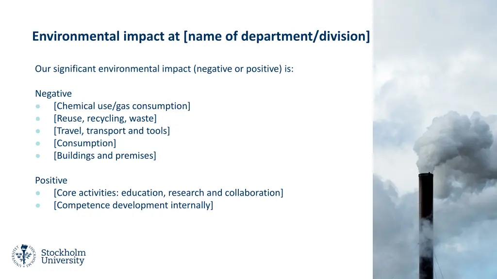 environmental impact at name of department