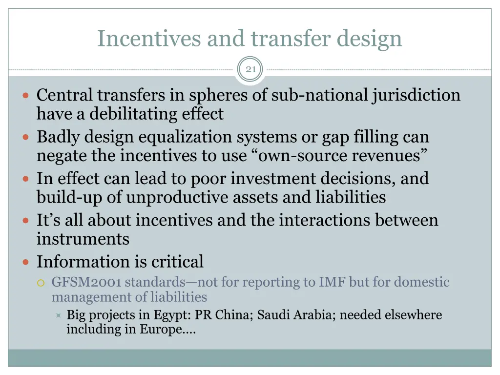 incentives and transfer design