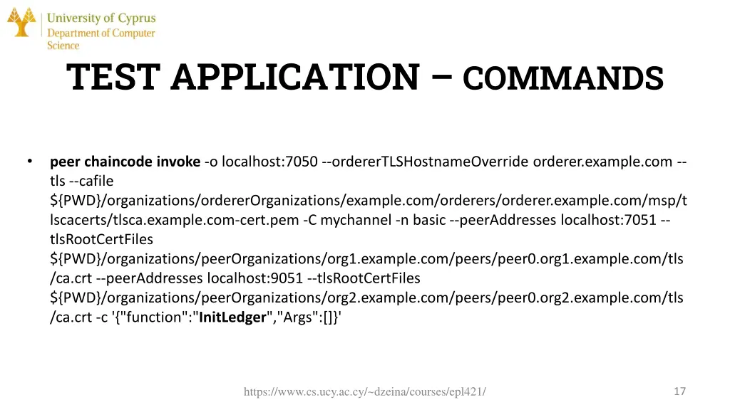 test application commands
