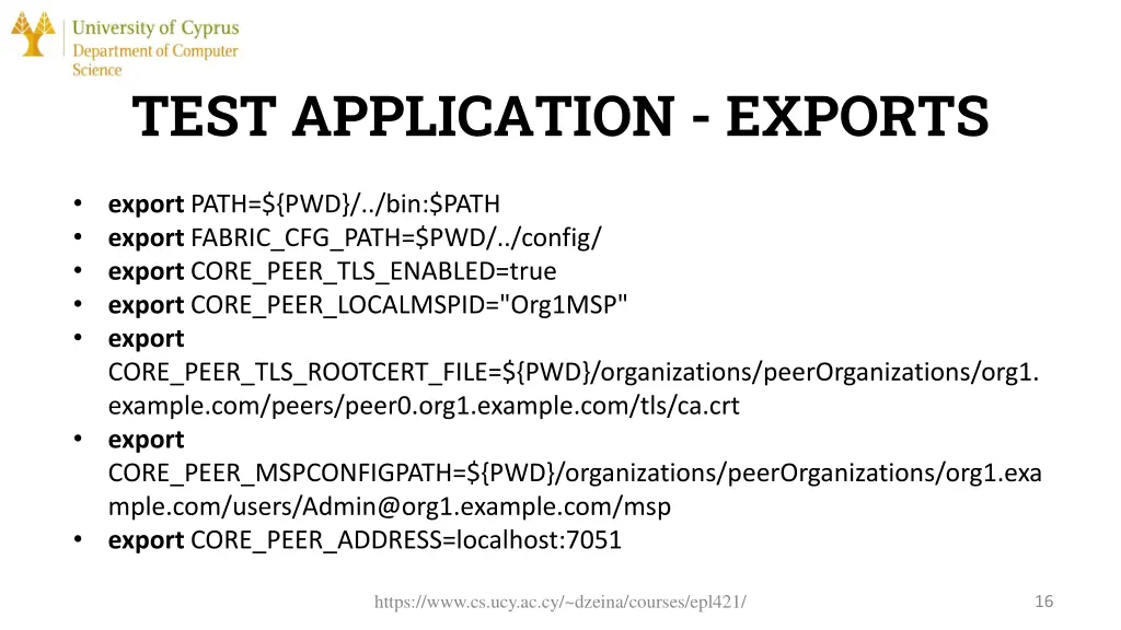 test application exports