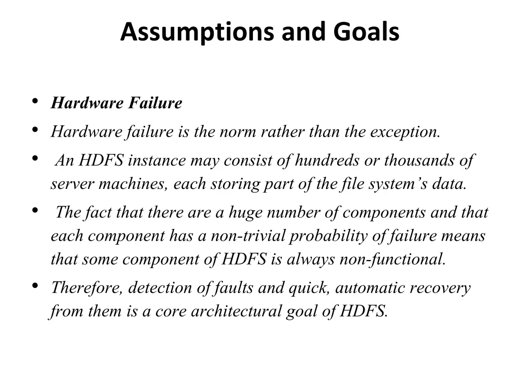 assumptions and goals