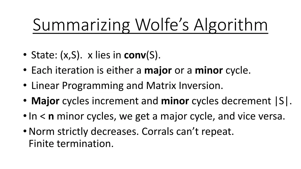 summarizing wolfe s algorithm