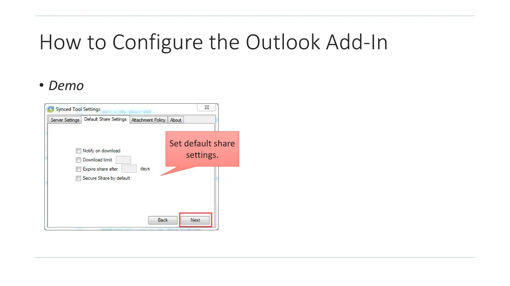 how to configure the outlook add in