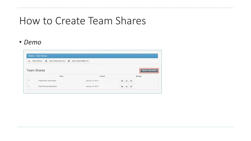 how to create team shares