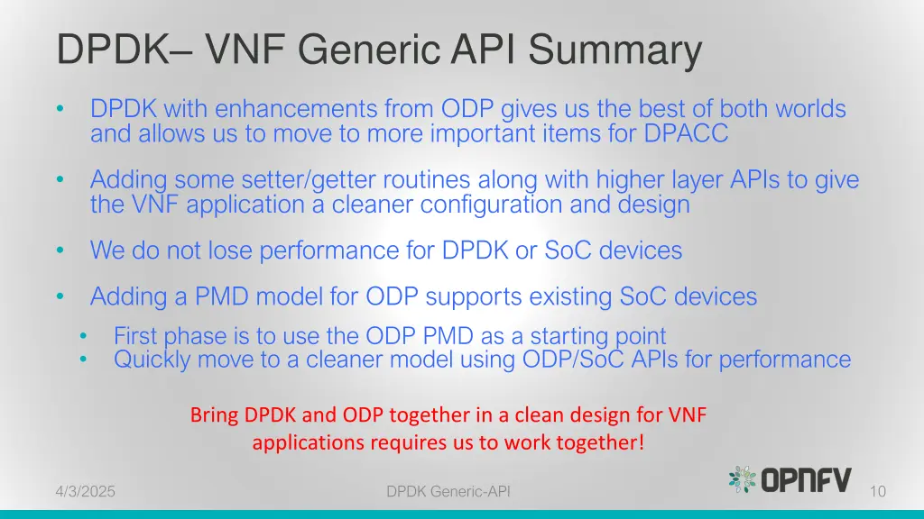 dpdk vnf generic api summary