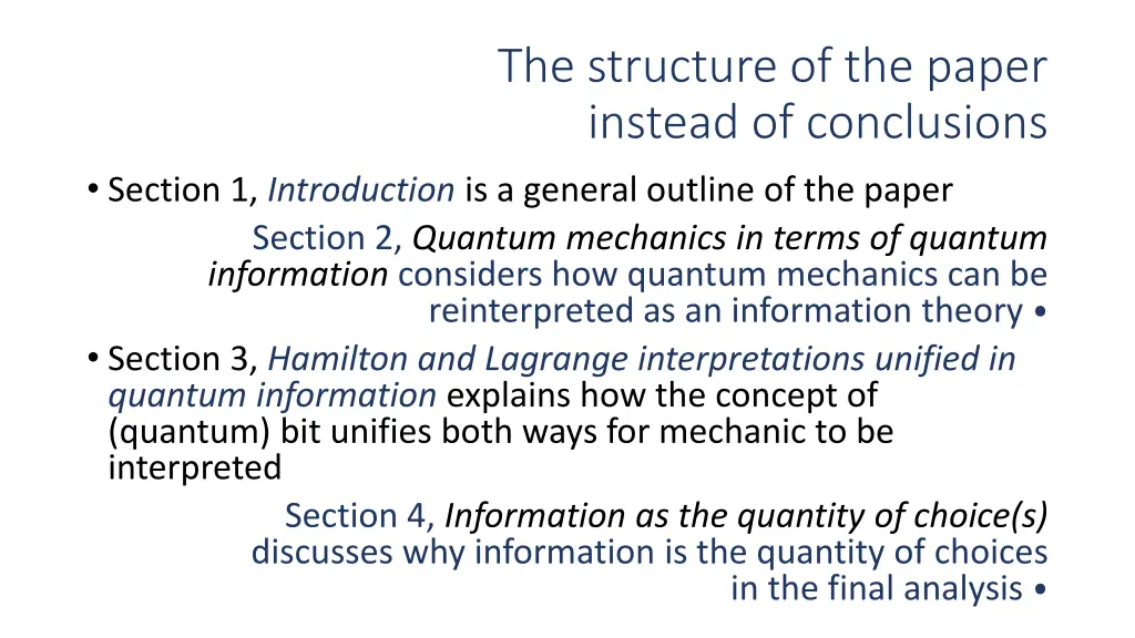 the structure of the paper instead of conclusions