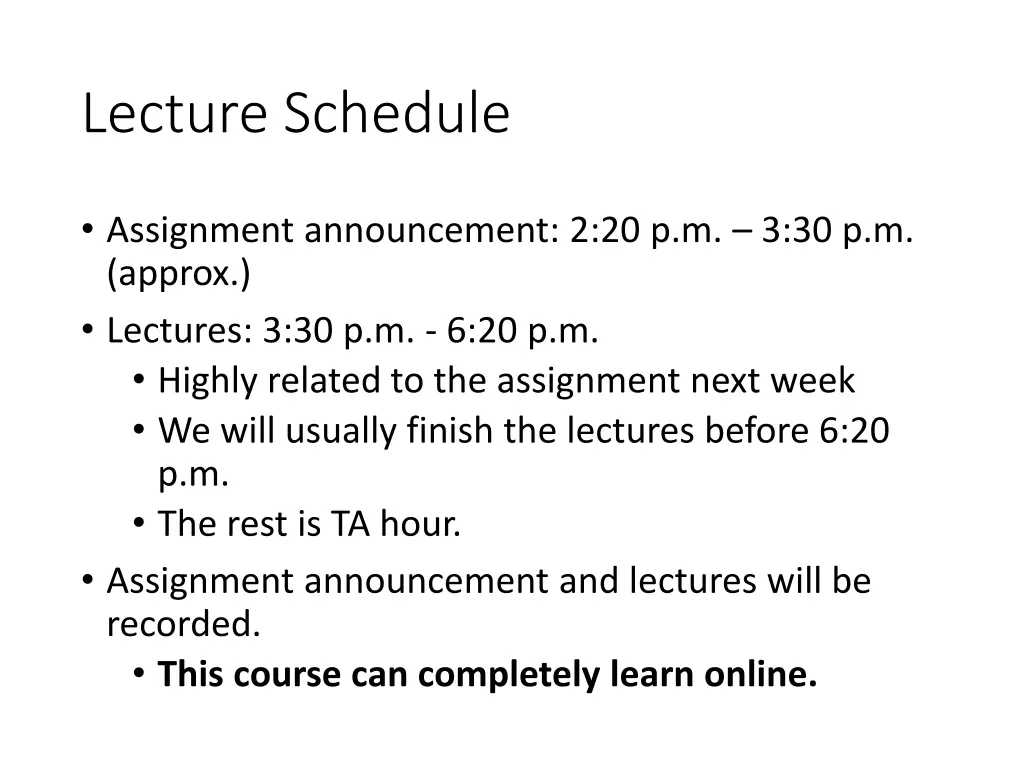 lecture schedule 1