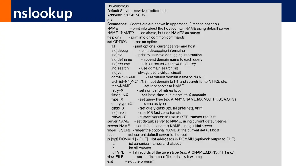 nslookup