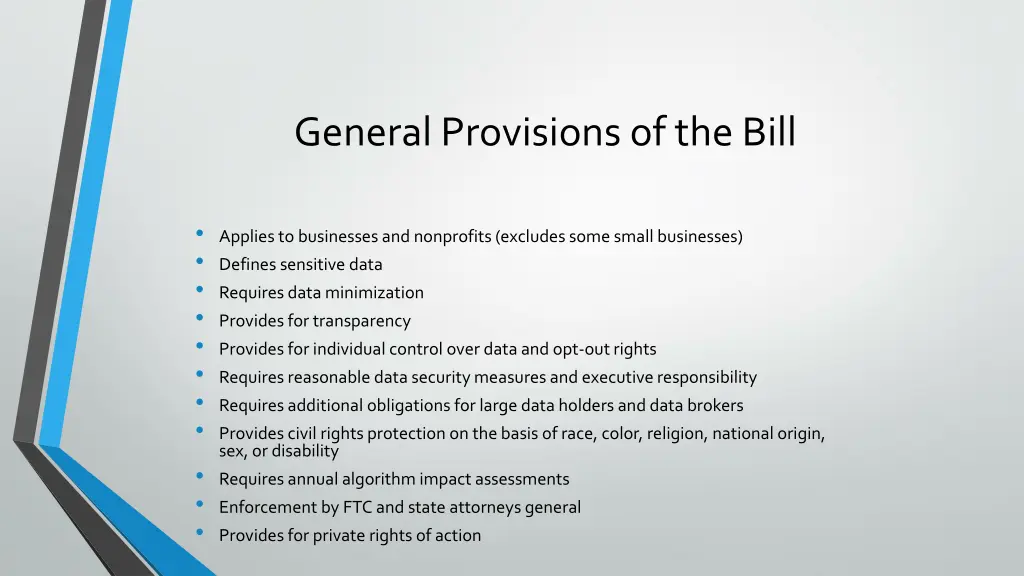 general provisions of the bill