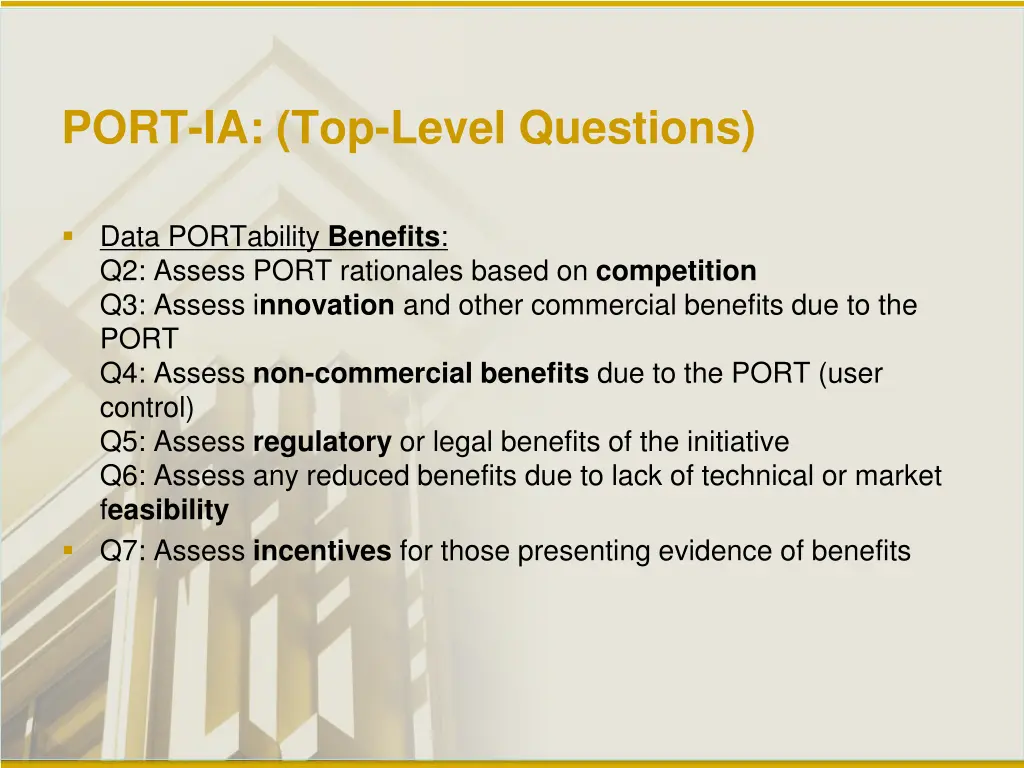 port ia top level questions