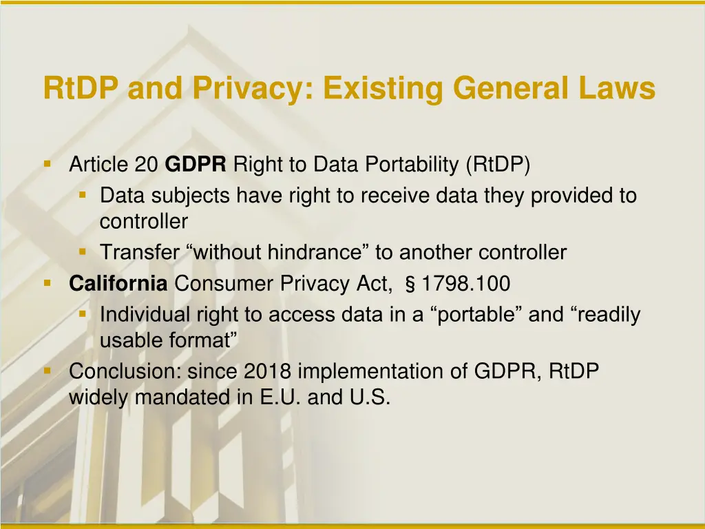 rtdp and privacy existing general laws