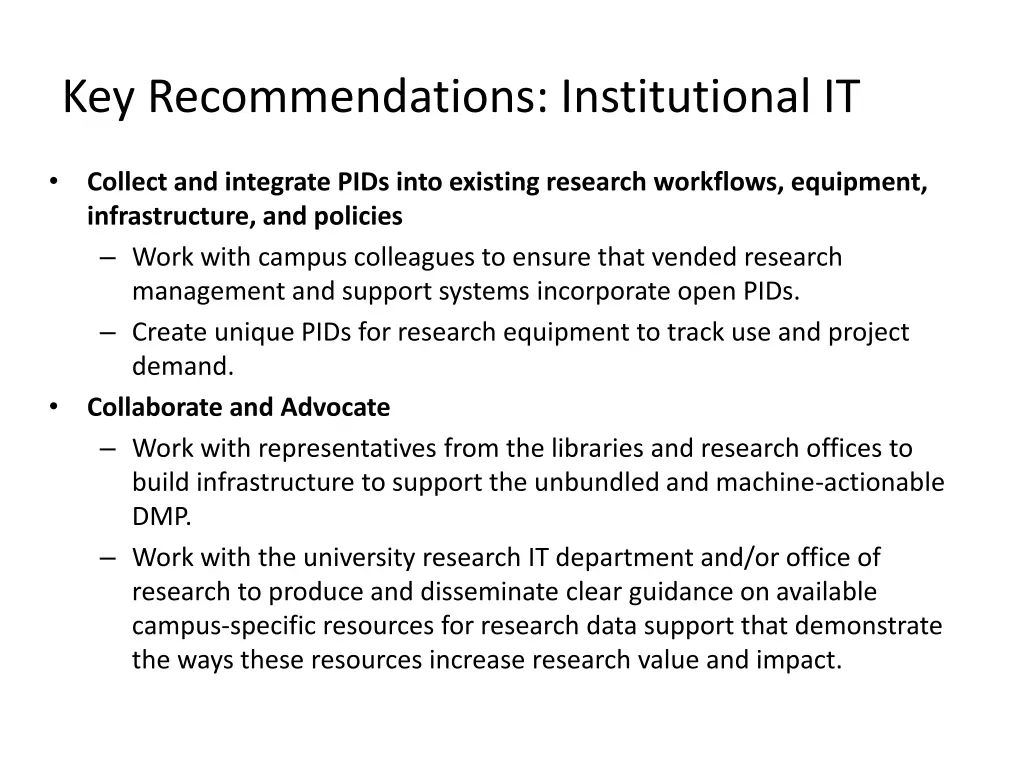 key recommendations institutional it