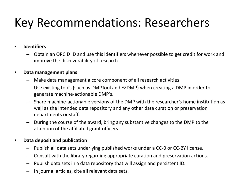 key recommendations researchers