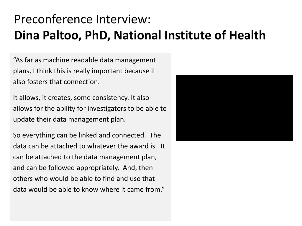 preconference interview dina paltoo phd national